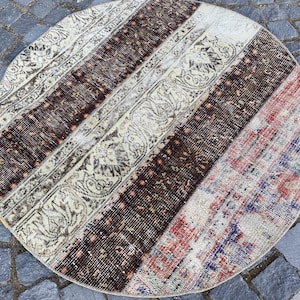 Rund vintage turkisk lapptäcksmatta 112 x 112 cm