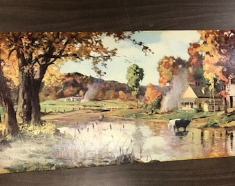 Large Fine Art Lithograph "Country Autumn" by Hraule 12x24"