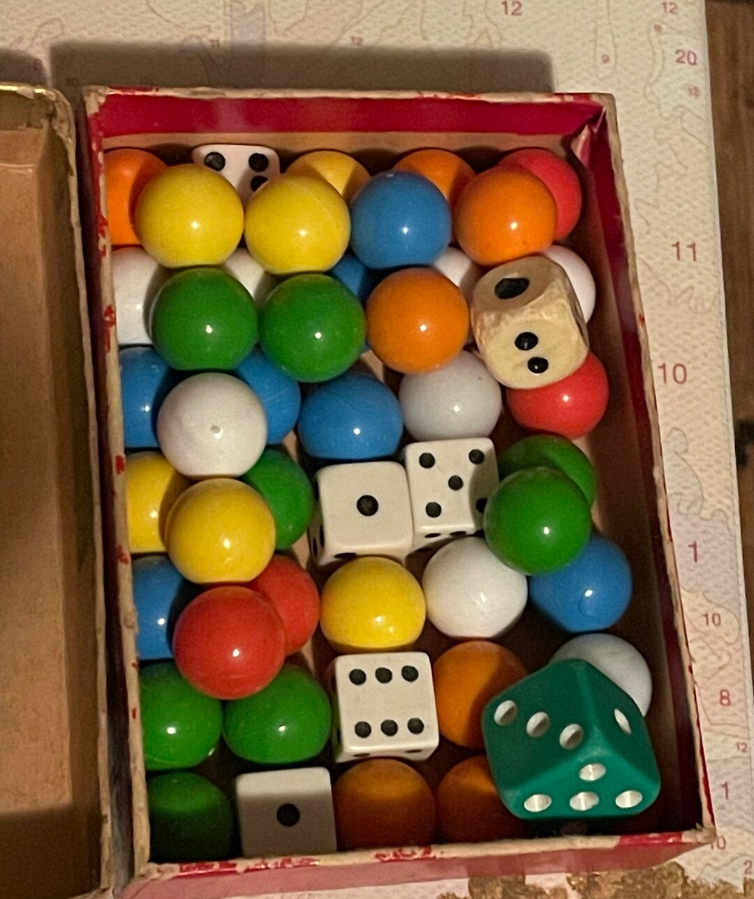 Box of Assorted Vintage Dice and Marbles Etsy
