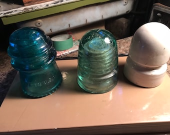 3 Antique Glass Insulators - 2 CPR, 1 Hemingray