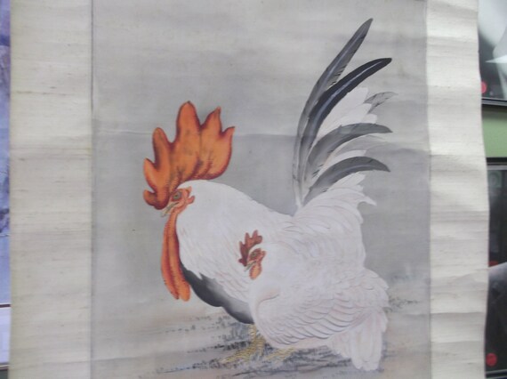 19th Century Japanese Rooster Hen Silk Wall Hanging Etsy Denmark