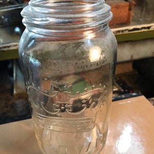 Antique &quot;Crown&quot; Clear Glass Sealer Jar - 1 Quart