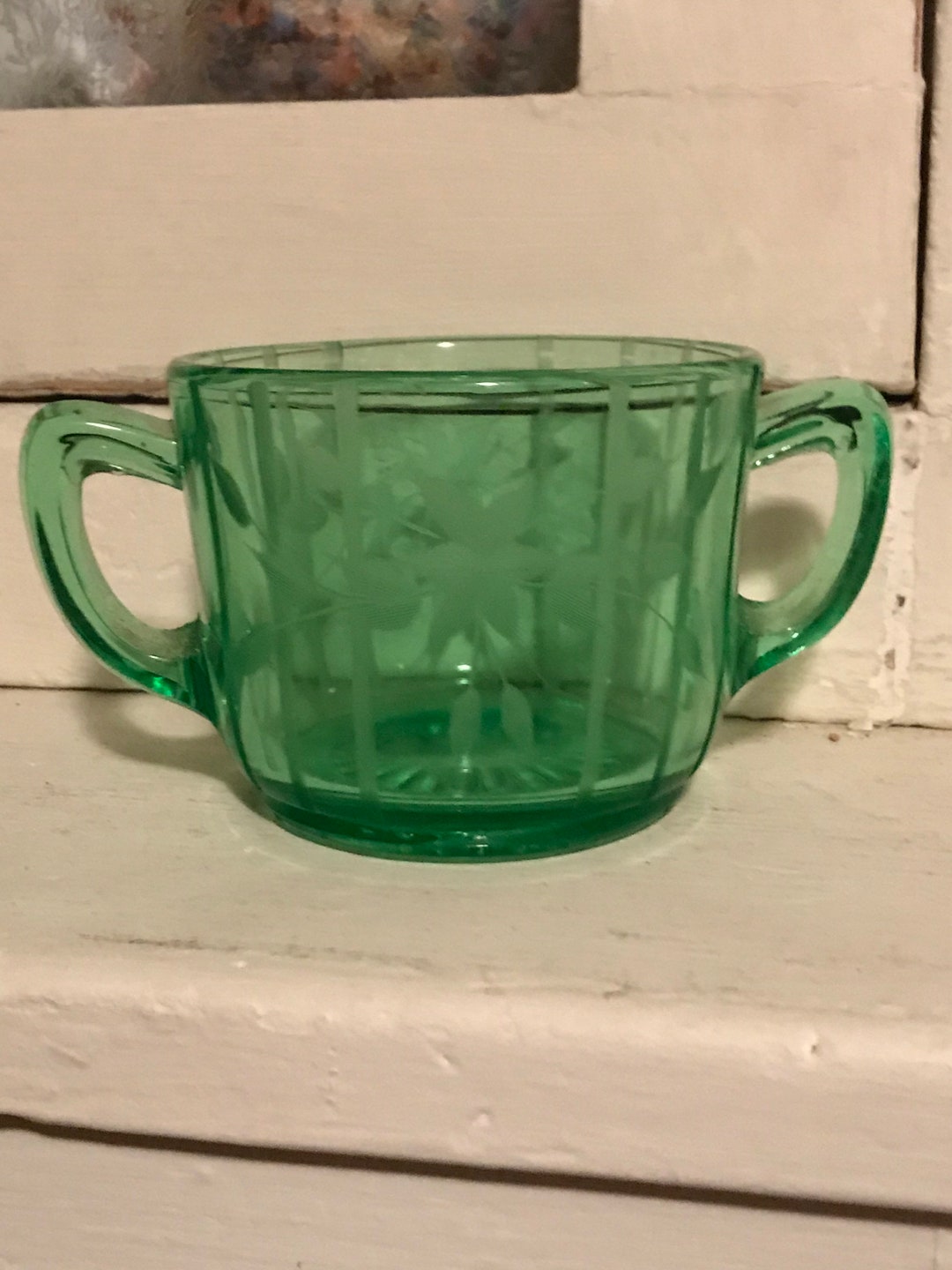 Green Depression Glass Sugar Bowl Etsy