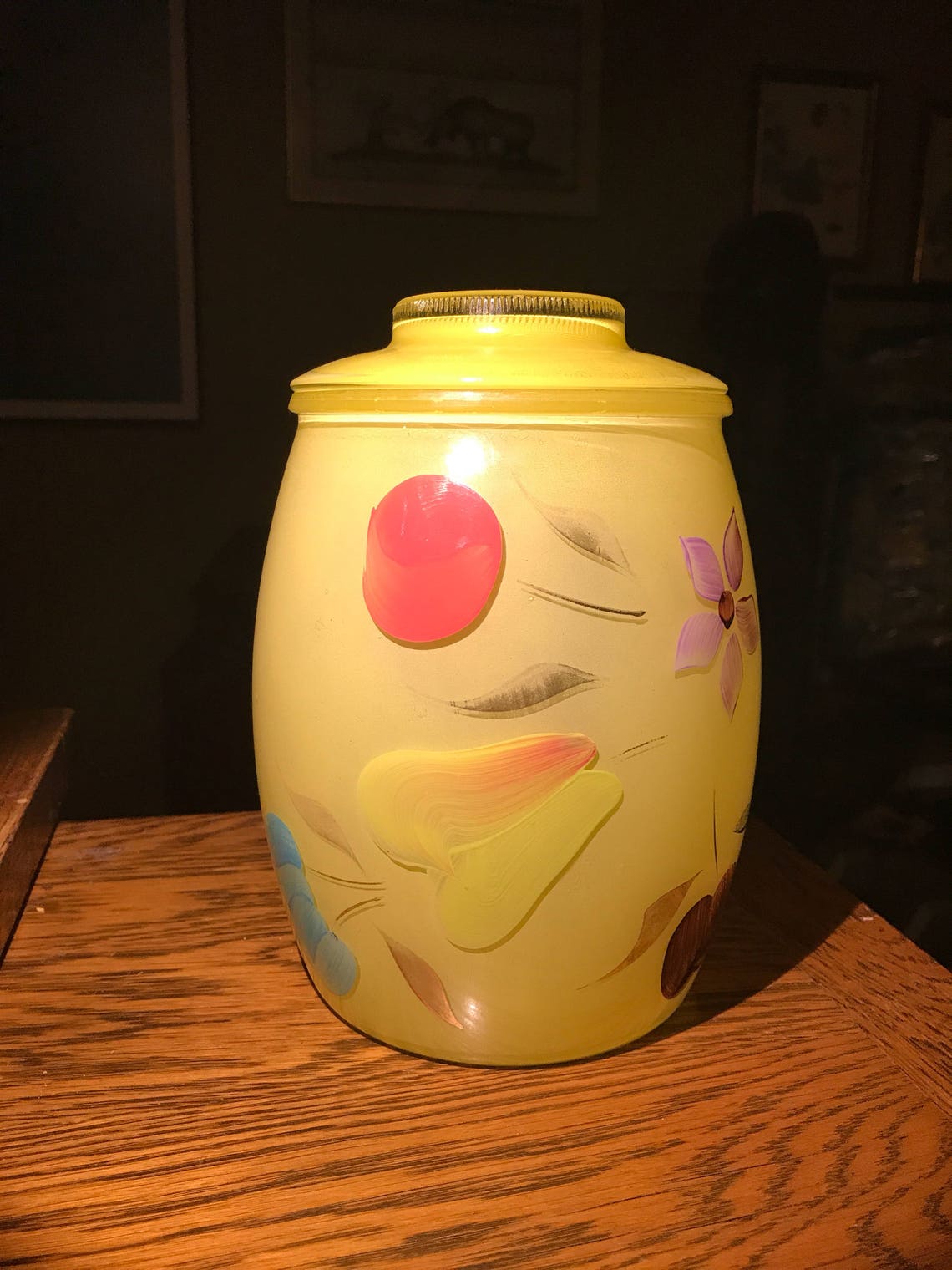 Vintage Hand Painted Glass Cookie Jar 1950s Etsy