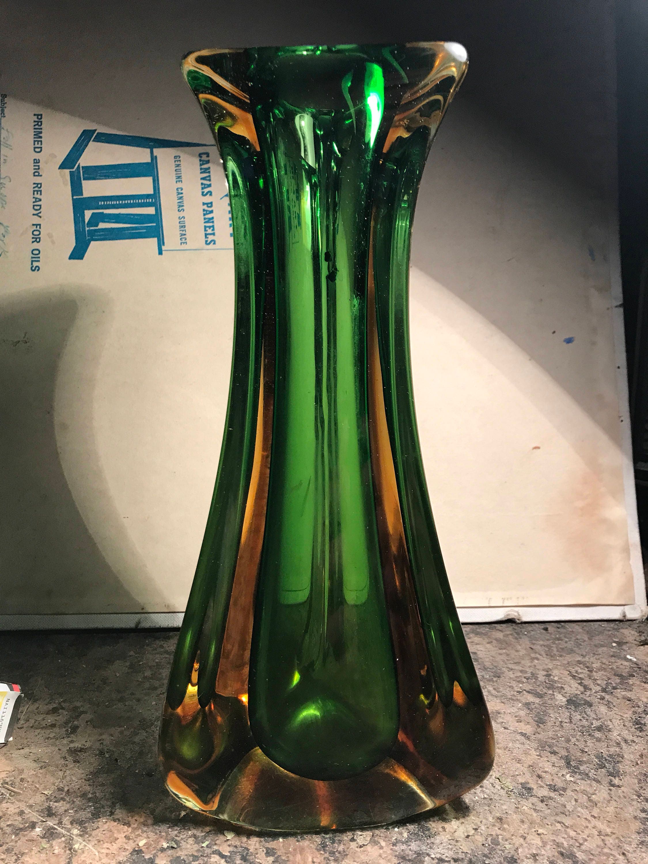 Designer Double Colour Heavy Threesided Glass Vase Etsy Canada