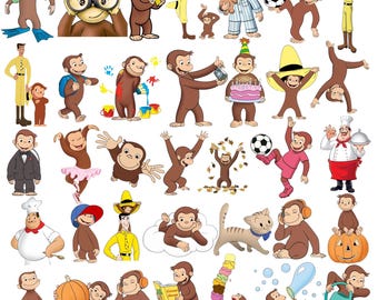 PNG-Datei inspiriert von Curious George, niedliches Affenbaby-Clipart, Cartoon-Affe (PNG), T-Shirt-Design für Kinder, digitaler Download