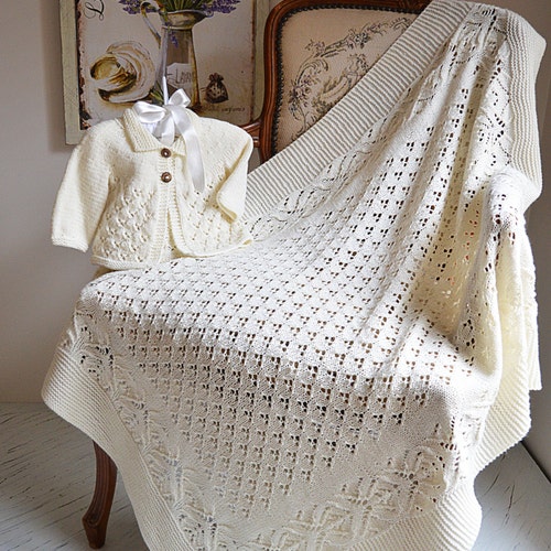 KNITTING Pattern-lace and Diamond Heirloom Blanket and - Etsy