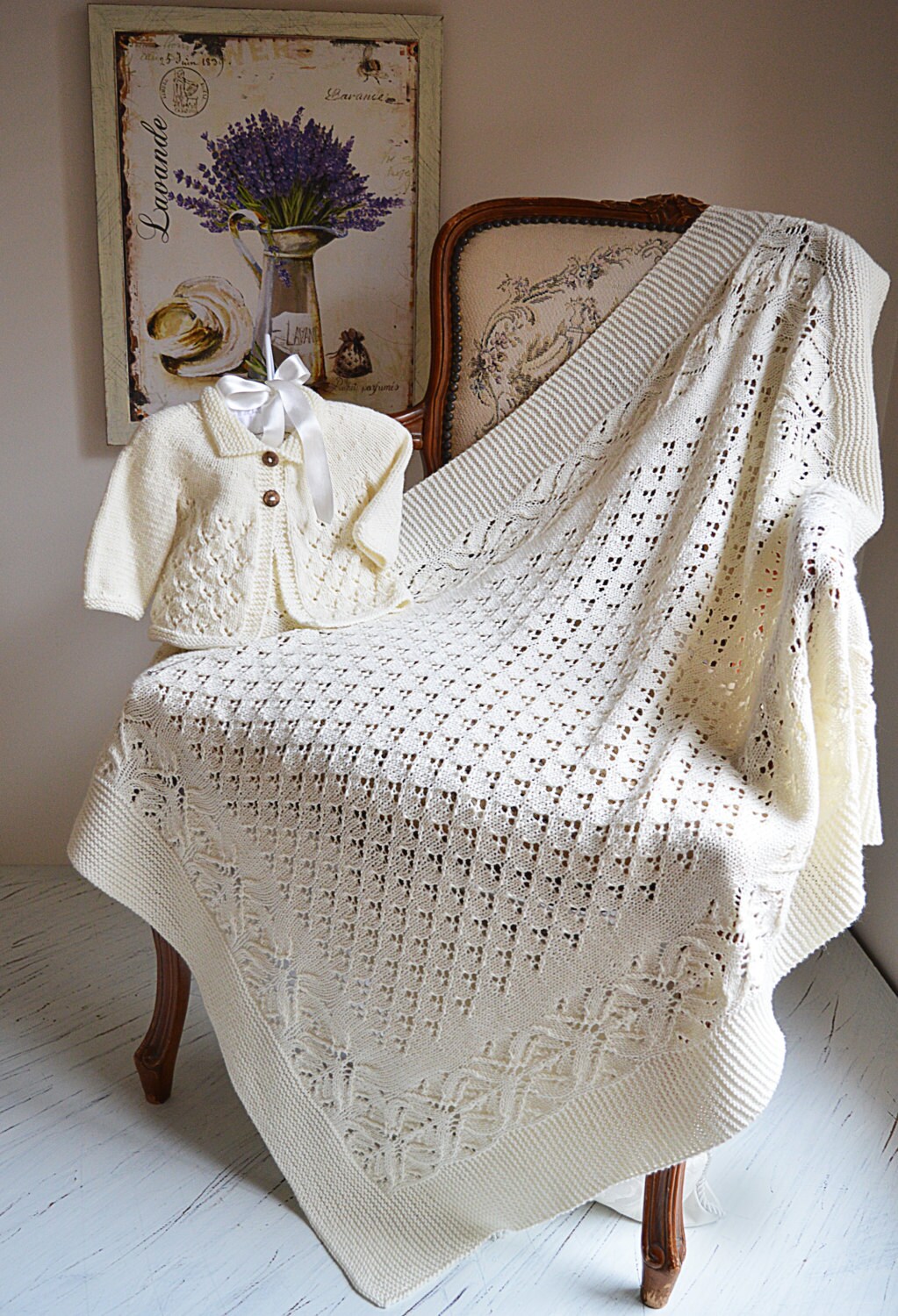 KNITTING PATTERN-Lace and Diamond Heirloom Blanket and Matching Jacke…