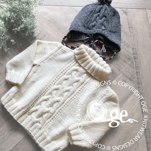 KNITTING PATTERN-Cable Sweater with Matching Hat - P102