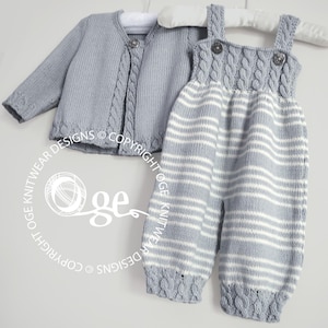 KNITTING PATTERN-Baby Overalls with detailed cabled bodice and matching sweater - P037