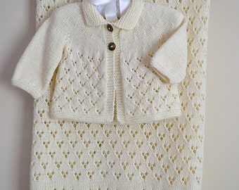 KNITTING PATTERN-Lace and Diamond Heirloom Blanket and Matching Jacket P098
