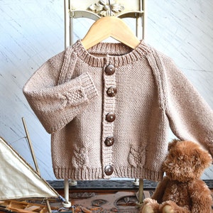 KNITTING PATTERN-Raglan sleeve cardigan with little owls P079 image 2