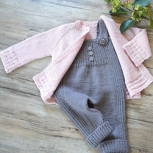 KNITTING PATTERN-Tiny tots top down cardigan and overalls - P116