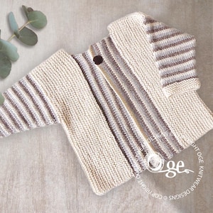 KNITTING PATTERN-Baby Sideways Knit Cardigan with Stripe Pattern - P066