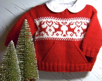 KNITTING PATTERN-Christmas sweater with pocket and reindeers - P068