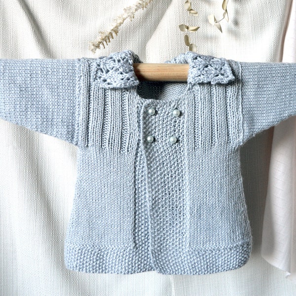 KNITTING PATTERN-Baby girls jacket with lace collar - P063