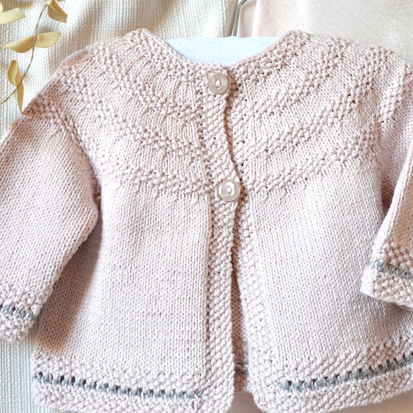KNITTING PATTERN-Baby round yoked sweater with moss stitch trim - P033