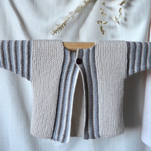 KNITTING PATTERN-Baby Sideways Knit Cardigan with Stripe Pattern - P066