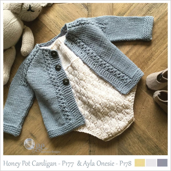 KNITTING PATTERN- Romper & Cardigan - Honey Pot P177 + P178