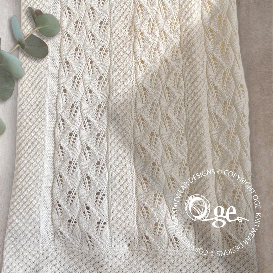 KNITTING Pattern-baby Blanket With Delicate Leaf and Bobble