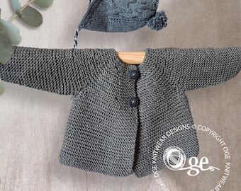 KNITTING PATTERN-Garter stitch jacket with back pleat and cable hat - P103
