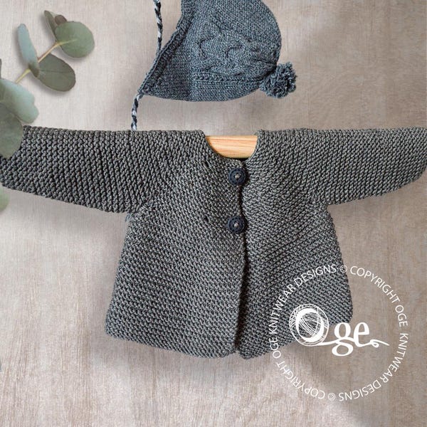 KNITTING PATTERN-Garter stitch jacket with back pleat and cable hat - P103