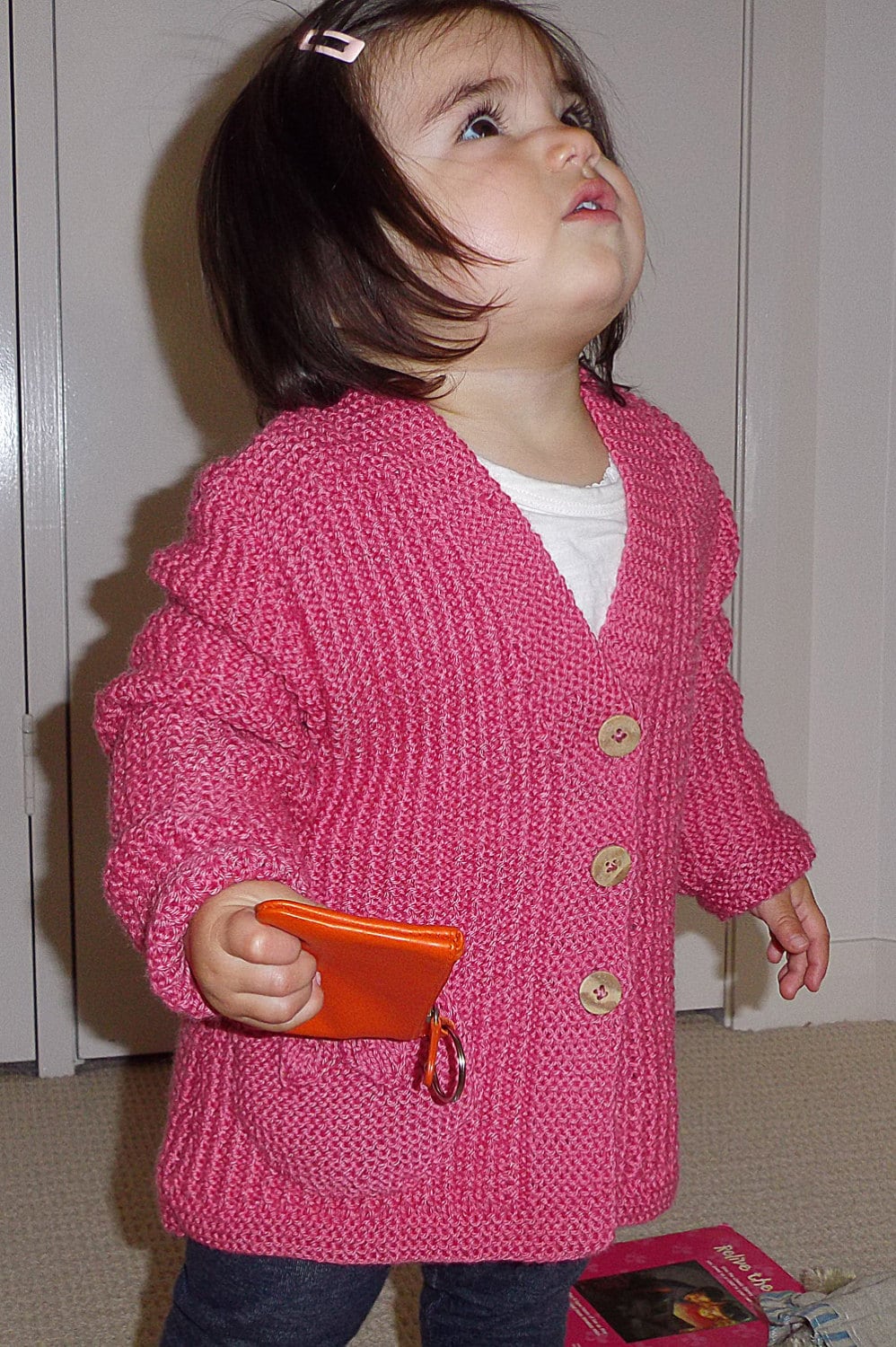 KNITTING Pattern little Girls Textured V Neck Cardigan With