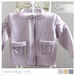 KNITTING PATTERN-Child’s Cardigan with cable detail on sleeves and pockets - P065.