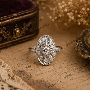 Vintage Art Deco Filigree Diamond Engagement Ring, Edwardian Wedding Band