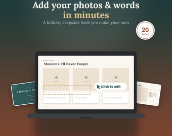 Printable Holiday Memory Book Template | Editable Travel Scrapbook Gift for Him Her