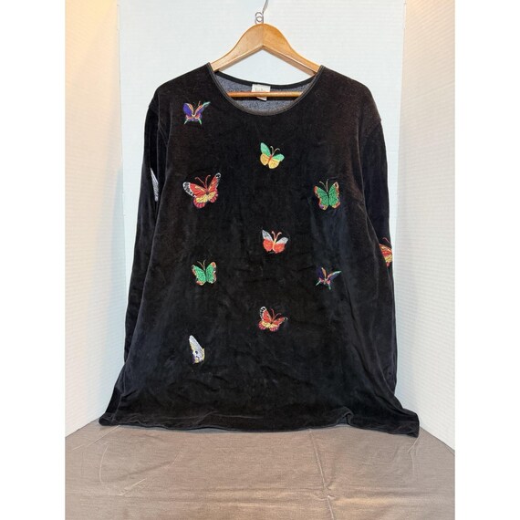 Vtg Neiman Marcus Butterfly Velour Crewneck Sweater 1x 134