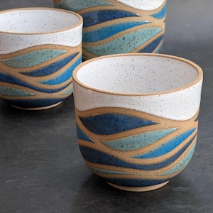 Ceramic Planter Ocean Waves Pot 5"