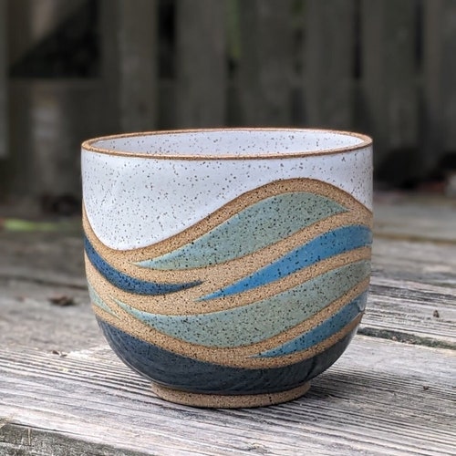 Ceramic Planter Ocean Waves Pot 4"