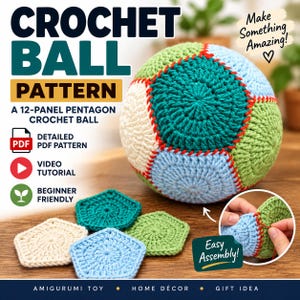 VIRKMÖNSTER & VIDEO | Virkmönster för bollar, Amigurumi-boll i PDF-format, Geometrisk boll, Pentagonleksak, Nybörjarvänlig, Dodekaederboll