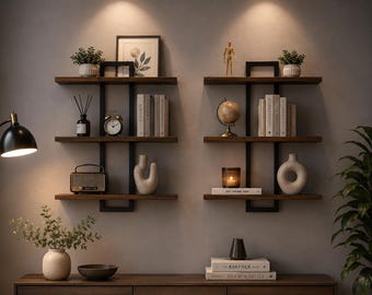 Wandplank van hout en metaal – 3 lagen