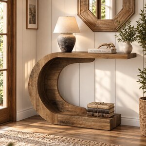 Mesa de console moderna em madeira – Design C, elegante mesa de entrada para sala de estar.