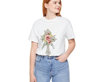 Floral Rose Cross with 'Faith over Fear' Tee