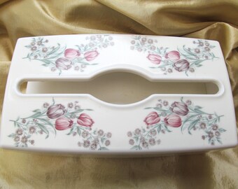Funda para caja de pañuelos Gilac France / Dispensador de toallas de mano para pared o encimera Tulipanes MCM años 70 Baño Dormitorio Kleenex Vintage