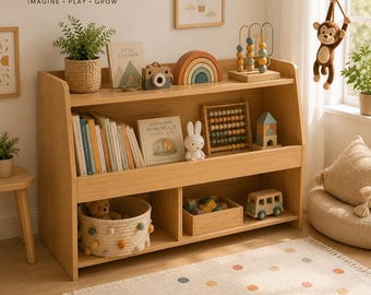Kids Toy Organizer Bookshelf | Playroom Toddler Storage Cabinet