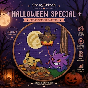 Halloween Cross Stitch Pattern PDF | Cozy Spooky Night | 155x130 Stitches | Digital Download | Pattern Keeper Compatible