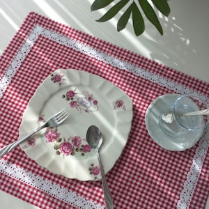 Placemats, Kitchen Decor,  Red Gingham Table Mats, Set of 4, Handmade, breakfast