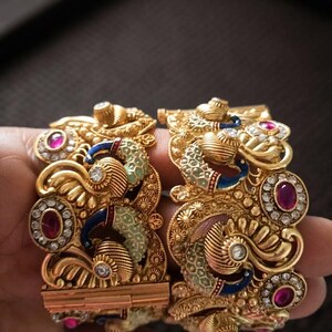 Heavy Gold Plated Designer Bangles Set | Traditional Peacock & Ruby Stone Kada | Indian Ethnic Bridal Wedding Jewelry | Etsy Best Seller