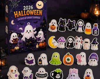 Halloween Countdown Calendar 2026, 24-Day Surprise Gift Box Containing a Mini Acrylic Flat Figure, Cute Ghost or Haunted House Set, 3 Styles