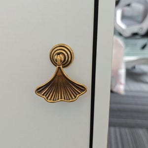 Ginkgo Leaf Brass Drop Pull, Rotating Cabinet Handle