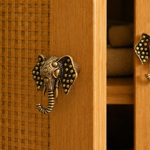 Brass Elephant Cabinet Knob, Vintage Animal Drawer Pull
