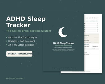 Monitoramento do Sono para TDAH | Pensamentos Acelerados, Planejador de Rotina para Dormir (Download em PDF)