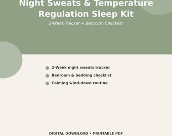 Kit para dormir com suores noturnos e alterações de temperatura | Guia de resfriamento para menopausa, rotina para dormir | Download digital em PDF