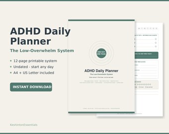 Planejador Diário para TDAH | Sistema de Baixa Sobrecarga, Despejo de Pensamentos, Menu de Dopamina (PDF)