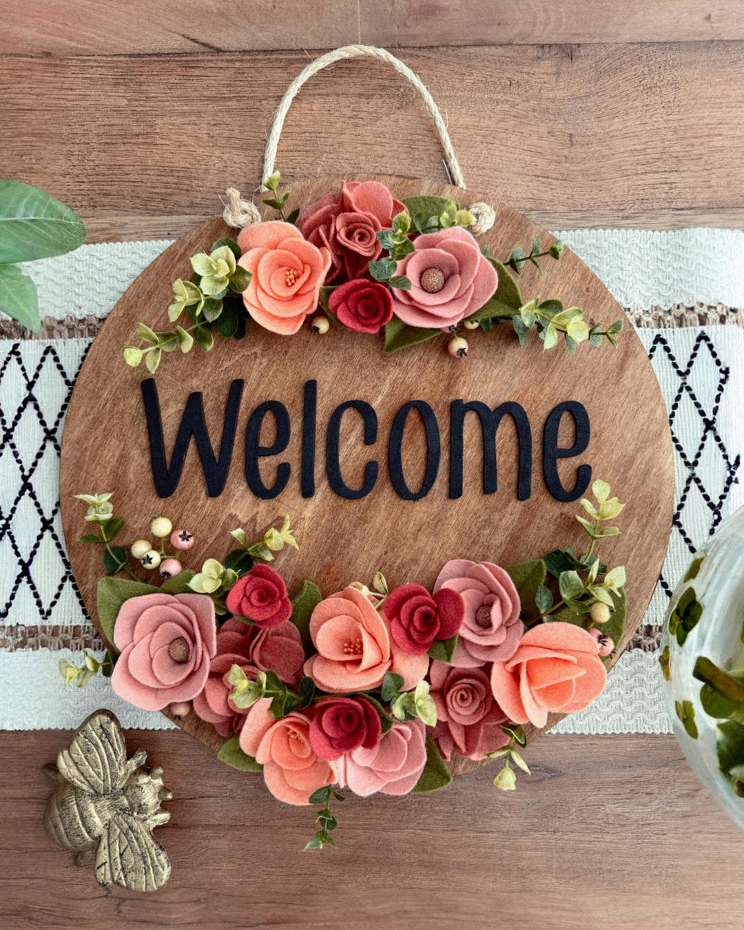 Welcome Sign//door Hanger//felt Flowers//spring - Etsy