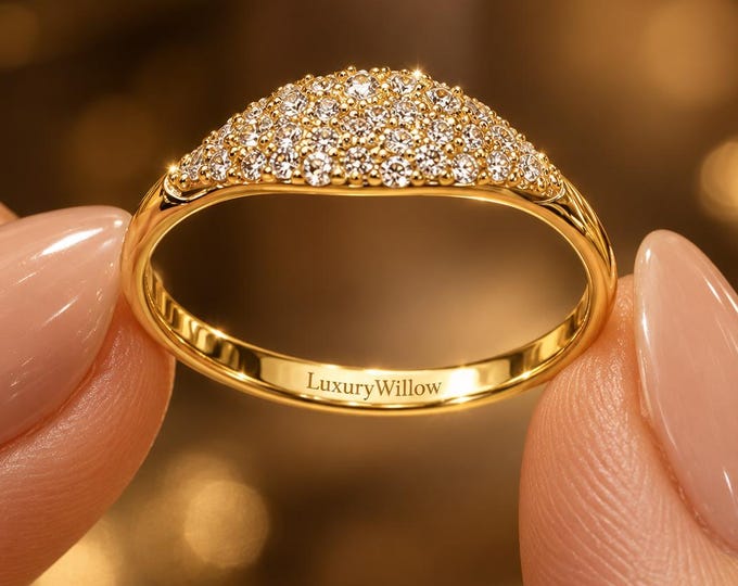 Cluster Lab Grown Diamond Ring, Round Cut Diamond Dome Ring, Solid Gold Pavé Statement Ring, Anniversary Wedding Ring, Gift for Her